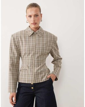 ASOS Tailored Cinch Waist Zip Through Jacket - Natural