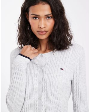 Tommy Hilfiger Flag Logo Cable Knit Cardigan - Grey