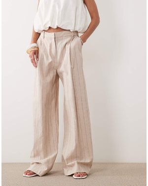Mango Linen Mix Tailored Straight Trousers - Natural
