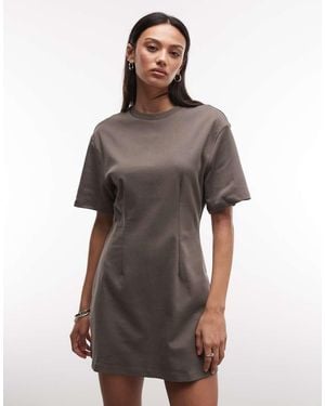 Monki Cinched Waist T-shirt Mini Dress - Brown
