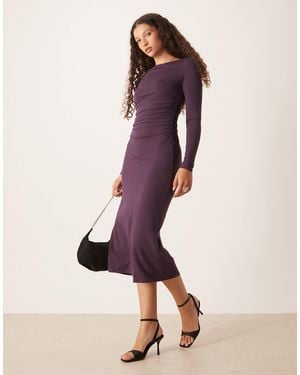 Nobody's Child Laurella Long Sleeve Drape Midi Dress - Purple