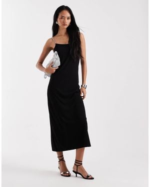 Vero Moda Slinky Jersey Midi Dress With Diamante Embellished Cami Straps - Black