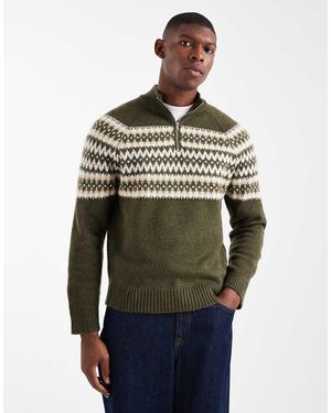 New Look Fairisle Knit 1/4 Zip Jumper - Green