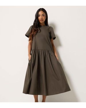 PixieGirl Petite Cotton Poplin Midi Dress - Brown
