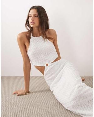 Mango Teen Cut Out Halterneck Embroidered Maxi Dress - White