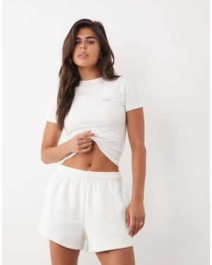 Kaiia Cotton Rich Silver Hardware Logo Sweat Shorts - White