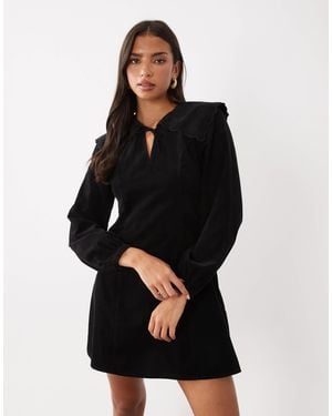 Nobody's Child Hannah Cord Oversized Collar Tie Front Mini Dress - Black