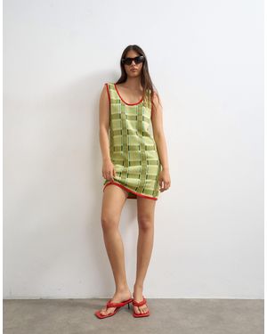 TOPSHOP Knitted Sleeveless Check Mini Dress - Green