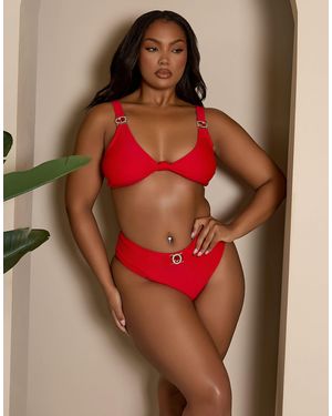 Moda Minx Curve X Bernadette Afia Ruched Bikini Bottom With Gem Detail - Red