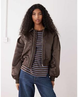 Monki Ruched Back Bomber Jacket - Blue