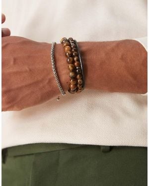 ASOS Festival Beaded And Faux Leather 4 Pack Bracelet - Natural