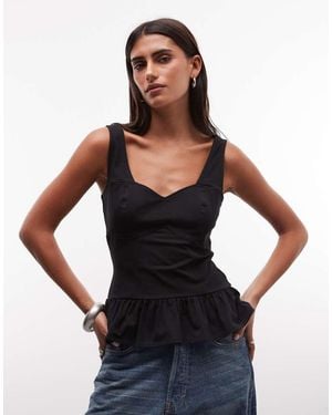ASOS Seam Detail Tank Top With Peplum Hem - Black