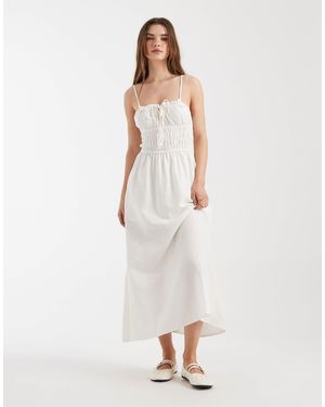 Cotton On Haven Linen Blend Strappy Midi Dress - White