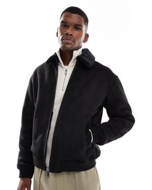 Jack & Jones Faux Suede Bomber With Borg Collar - Black