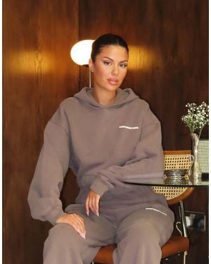Good For Nothing Oversized Washed Cotton Fleece Hoodie - Brown