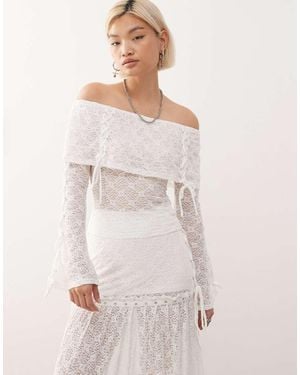 Minga London Textured Lace Off Shoulder Top - Natural
