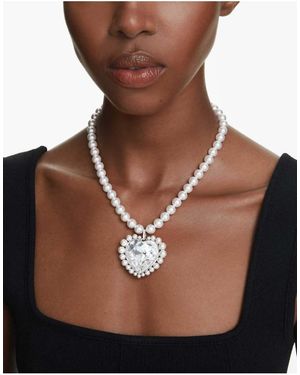 Swarovski Ariana Grande X Necklace, Crystal Pearl, Heart Cut, Heart, Rhodium Plated - Brown