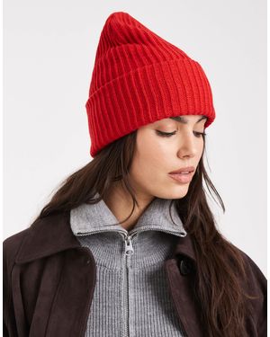 Pieces Chunky Ribbed Beanie Hat - Red