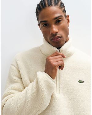 Lacoste High Neck Quarter Zip Fleece Sweatshirt - Natural