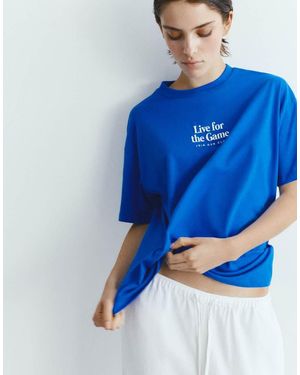 Pull&Bear Graphic Text T-Shirt - Blue
