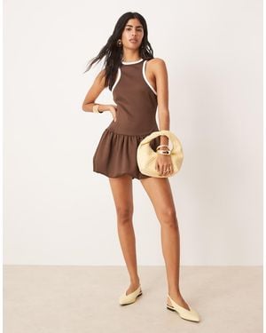 ASOS Puffball Contrast Binding Mini Dress - Natural