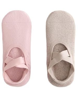 Oysho 2 Pairs Of Cotton Blend Yoga And Pilates Socks With Crossover Straps - Pink