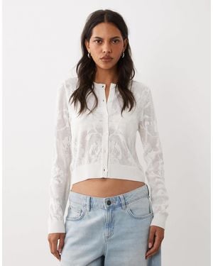 ASOS Floral Open Knit Cardigan - White