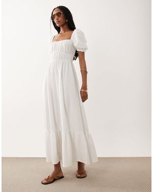 Miss Selfridge Seersucker Puff Sleeve Milkmaid Maxi Dress - White