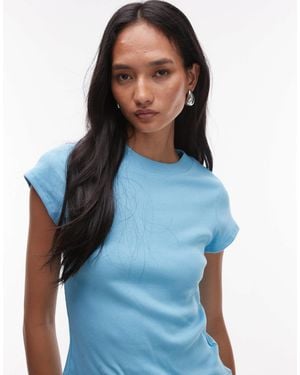 TOPSHOP – geripptes, figurbetontes t-shirt - Blau