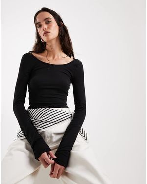 & Other Stories Long Sleeve Slim Fit Top With Thumb Holes - Black