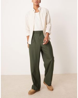 ASOS Smart Wide Leg Trousers With Front Pleats - Natural