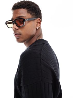 Bershka Square Frame Sunglasses With Orange Lense - Blue