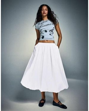 Bershka Balloon Midi Skirt - White