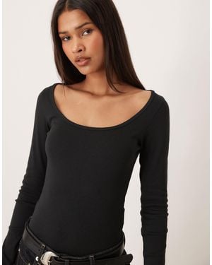 JJXX Deep Scoop Neck Long Sleeve Top - Black
