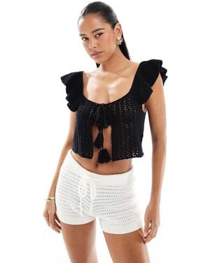 Miss Selfridge Festival Crochet Tie Detail Top - White