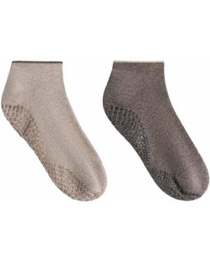 Oysho 2 paar sneaker-socken aus baumwollmix für yoga und pilates - Braun