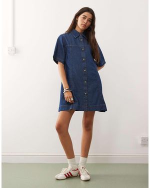 Reclaimed Vintage Denim Shirt Mini Dress - Blue