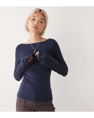 Weekday Annie Super Soft Long Sleeve Boat Neck Top - Blue