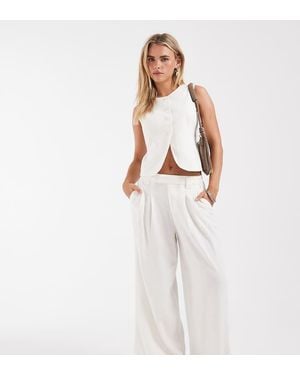 Only Petite Linen Blend Tailored Wide Leg Trousers Co-ord - White