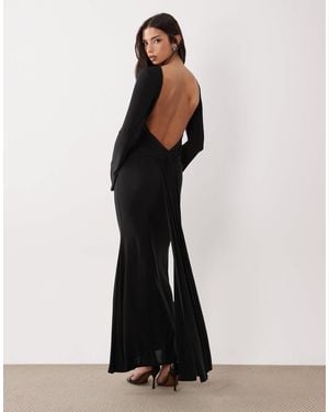 ASOS Long Sleeve With Sheer Panels And Lace Trim Maxi Dress - White