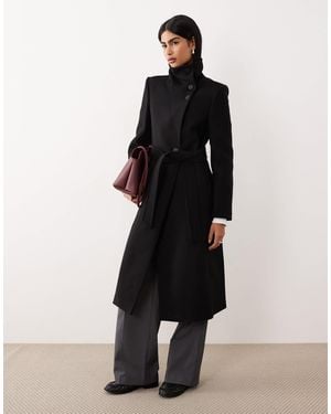 Mango Wool Mix Tailored Funnel Neck Coat - Black
