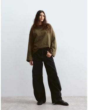 ARRANGE Cotton Oversized Long Sleeve T-shirt - Green