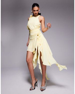 Bardot Corsage Ruffle Mini Dress - Grey