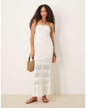 Abercrombie & Fitch Crochet Lace Strapless Midi Dress - Natural