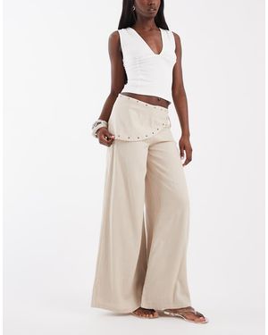 BRONZE SNAKE Pantaloni A Fondo Ampio Color Sabbia Con Strato Sovrapposto A Bandana Con Borchie - Neutro