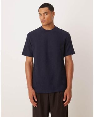 Mango Textured Rib Knit T-Shirt - Blue