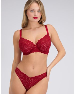 Boux Avenue Carmel Floral Sheer Lace Thong Satin Bow Detailing Lingerie - Red