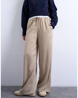 TOPSHOP Satin Tie Waist Wide Leg Trouser - Blue