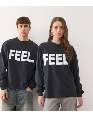 Collusion Long Sleeve Boxy T-Shirt With 'Feel' Graphic - Black