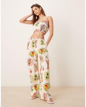 Nobody's Child – shona – hose mit postkarten-obstprint und geradem bein, kombiteil - Natur